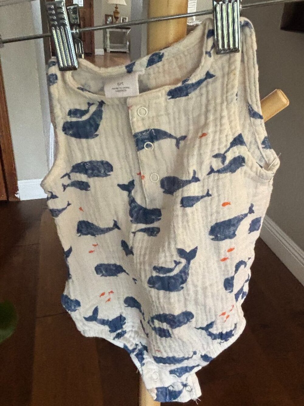 Starting Out Whale Print Muslin Romper Baby 6 Months Nautical Bubble Gauze
